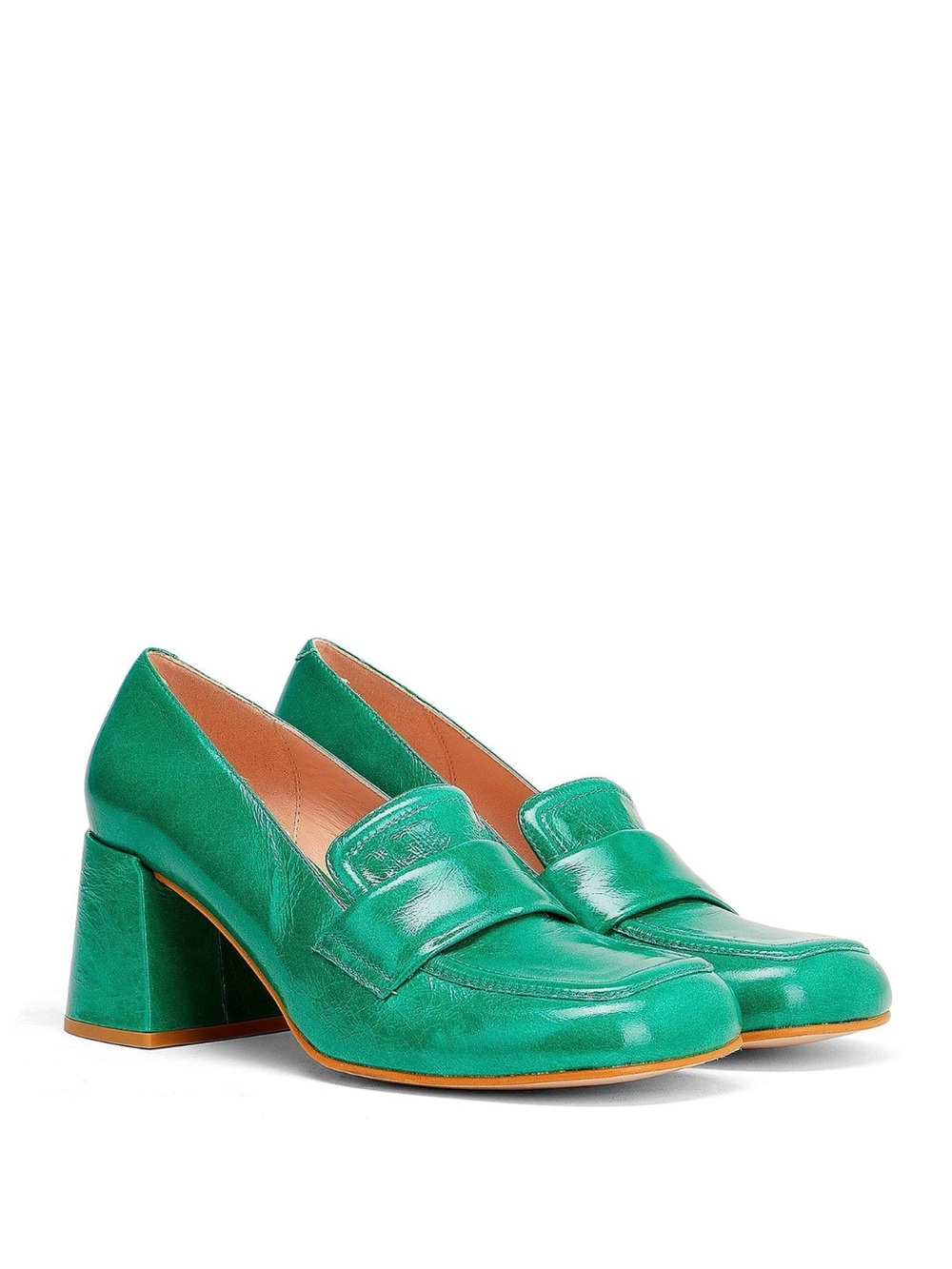 Emerald Green Leather Block Heel Loafers IT 37
